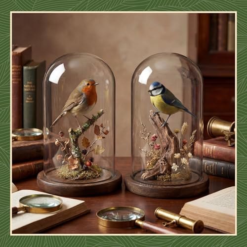Suclain 4Pc Glass Dome Cloche with Wood Base, Brown, 6.7" X 3.8" - color: Brown, size: 6.7" X 3.8"