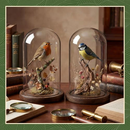 Suclain 4Pc Glass Dome Cloche with Wood Base, Brown, 6.7" X 3.8" - color: Brown, size: 6.7" X 3.8"