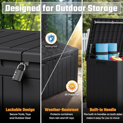 Greesum 110 Gallon Outdoor Storage Box with Lockable Lid, Dark Black