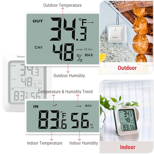 TempPro TempAir 500 FT Indoor Outdoor Thermometer Wireless with Sensor - size: 1
