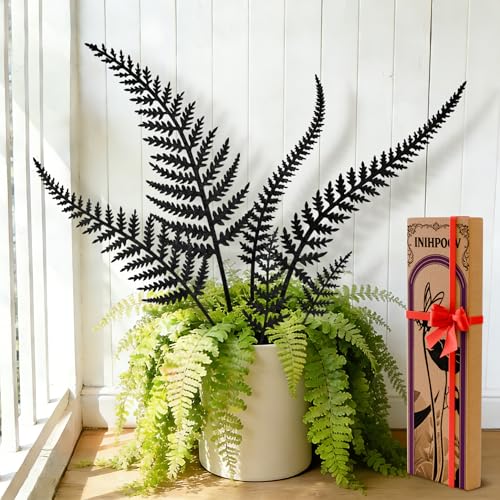 6-Piece Vintage Black Metal Fern Garden Stake Set - style: Black Fern Leaf Set