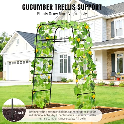 7ft Garden Arch Trellis for Climbing Plants Outdoor-Heavy Duty Metal Cucumber Trellis for Raised Beds- Tall Steel Vegetable Arbor for Climbing Vine Fruit Flower Yard Lawn Arch Tunnel Trellis - size: 32.28 in × 39.37 in × 82.68 in