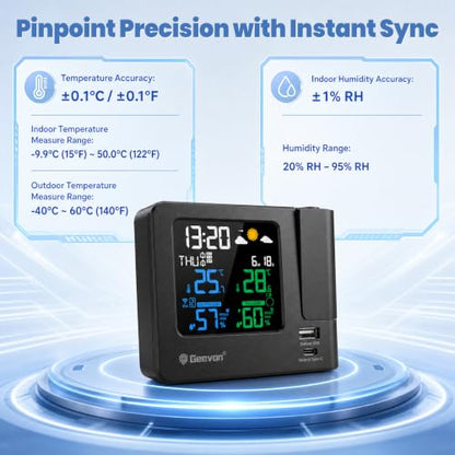 Geevon Projection Alarm Clock for Bedroom Ceiling with Weather Station