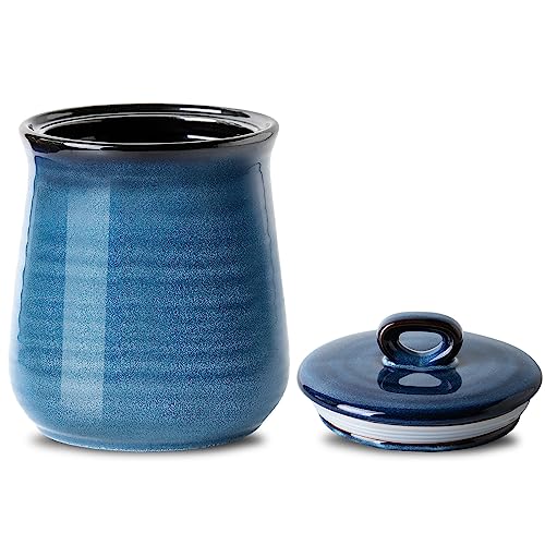 HASENSE Ceramic Food Storage Jar with Airtight Lid, 80 FL OZ Large Blue Coffee Container & Candy Canister for Countertop, Farmhouse Kitchen Decor for Sugar, Tea, Flour, Cookies, Snacks & More - color: Blue-80 Oz