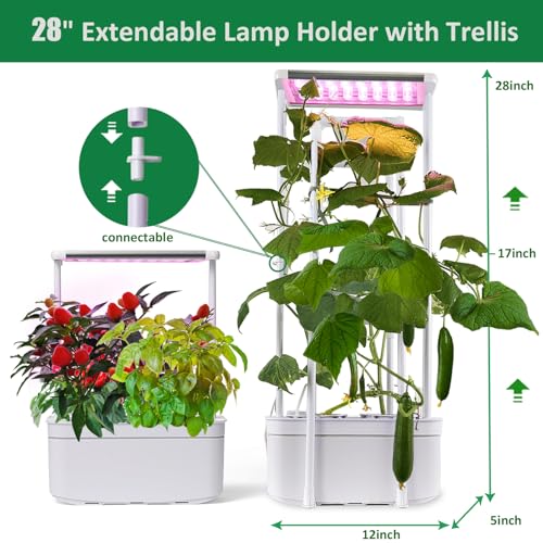 Tall Hydroponics Growing System kit with Height Adjustable Light & Trellis
