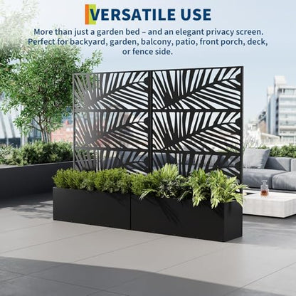 GarveeLife Metal Planter Box with Trellis 71"x47"x16", with Drainage Holes - color: Palm Leaf, size: no wheel