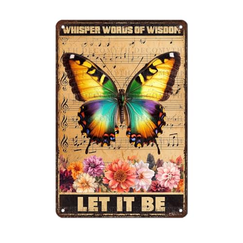 Vintage Garden Tin Sign Whisper Words Of Wisdom Let It Be Retro Butterfly Metal Poster Funny Wall Art Cafe Office Wall Decor for Kitchen Home Bar Pub Club 12 * 8inch - color: Dragonfly12, size: 20X30cm(12*8in)