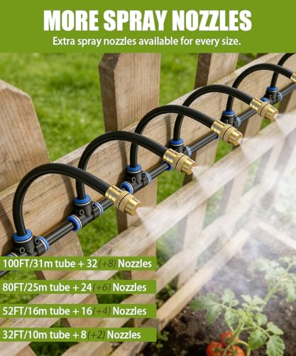 100FT 5/16" Misting Irrigation System for Garden with 40 Adjustable Nozzles - size: Mist 100 FT+40 Nozzles