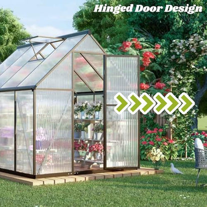 6x6FT Outdoor Polycarbonate Greenhouse with Roof Vent, Dark Gray - color: Dark Gray, size: 6×6FT