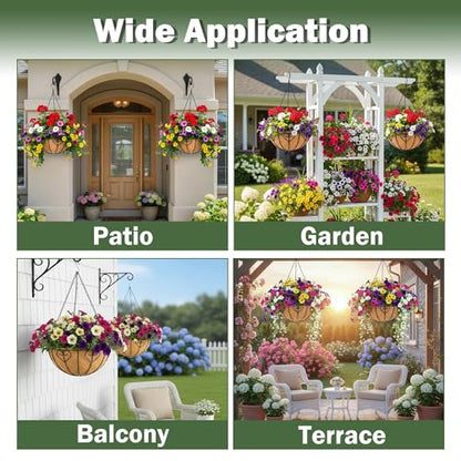 4 Pack 14 Inch Hanging Metal Planters for Outdoor Plants, Modern Black Solid Rectangular Hanging Baskets with Coco Coir Liner - size: 14 Inch, style: Modern