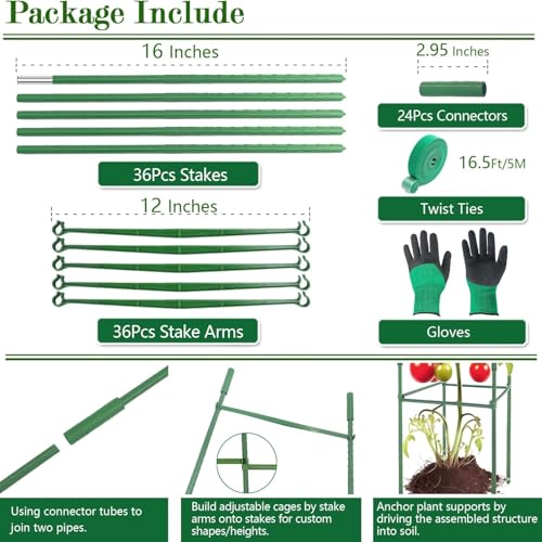 3 Pack 12" Up to 48" Adjustable Square Tomato Cage, Trellis Plant Support - size: 12" x 48"