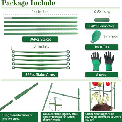 3 Pack 12" Up to 48" Adjustable Square Tomato Cage, Trellis Plant Support - size: 12" x 48"