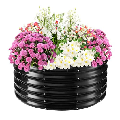 TBMLC 17" Tall,40" Diameter Elevated Round Metal Raised Garden Bed Black - color: Black, size: 3.3FT Diameter