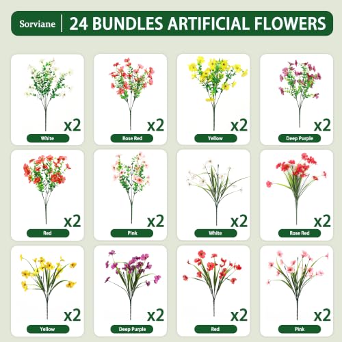 Artificial Flowers 24 Pcs, Multiple Styles with Monkey Grass & Eucalyptus - color: 6 Colors Monkey Grass + Eucalyptus