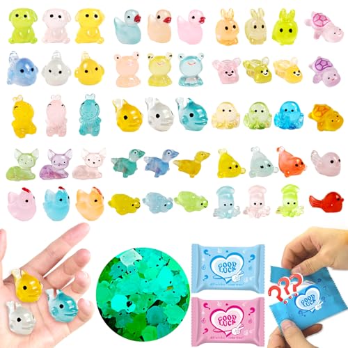 50PCS Glow in The Dark Resin Animals Mystery Bag, Mini Duck Blind Bags Toys, DIY Crafts Fairy Garden Dollhouse Decor, Kids Party Favors Classroom Prizes - color: Animal