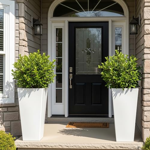 Worth Garden Large 28" Tall Planter Set of 2 Plant Pot for Indoor Outdoor - color: White