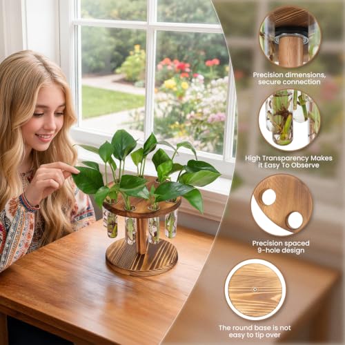 Plant Propagation Station, 9 Propagation Tubes with Wooden Stand - size: single layer