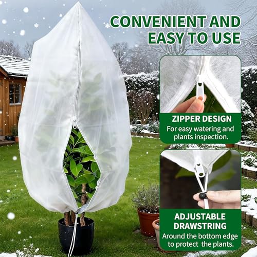 Plant Covers Wind and Frost Protection, Plant Covers with Zipper Drawstring - color: White