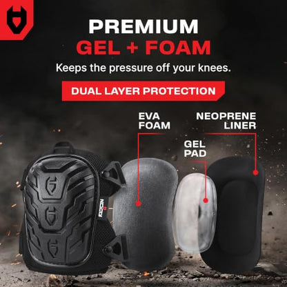 NoCry Professional Gel Knee Pads for Work with Soft Foam and Gel Cushion — Heavy Duty Cap, Reinforced Adjustable Straps, Military Grade Rivets and Built-in Hang Loops — Perfect for Construction - style: Original