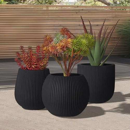 16" Pillar Fluted Planter - Handmade Fiberglass Composite - color: Black, size: Pillar