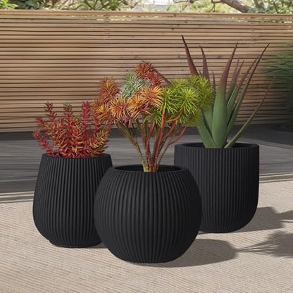 16" Pillar Fluted Planter - Handmade Fiberglass Composite - color: Black, size: Pillar