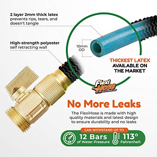 Flexi Hose Lightweight Expandable Garden Hose, 50FT - Retractable Garden Hose, Water Hose - No-Kink Flexibility, 3/4 Inch Solid Brass Fittings and Double Latex Core - size: 50 ft