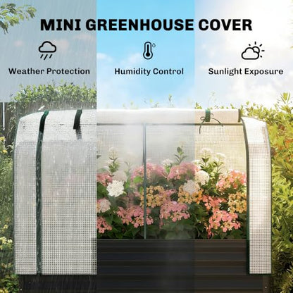 Outsunny Galvanised Raised Garden Bed with Greenhouse Cover, Black - color: Black