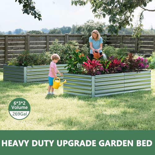 FOOWIN 6x3x2ft Raised Garden Bed Outdoor, Galvanized Steel Garden Beds - color: Silver, size: 6x3x2 FT-2PC