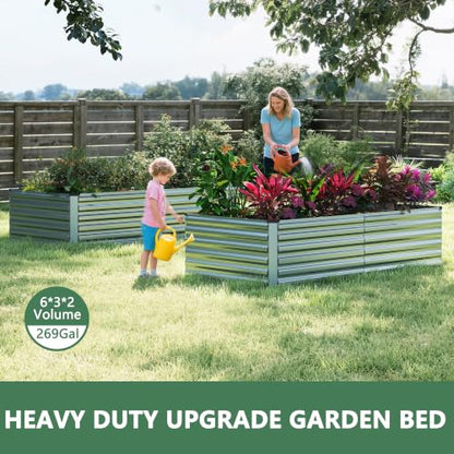 FOOWIN 6x3x2ft Raised Garden Bed Outdoor, Galvanized Steel Garden Beds - color: Silver, size: 6x3x2 FT-2PC