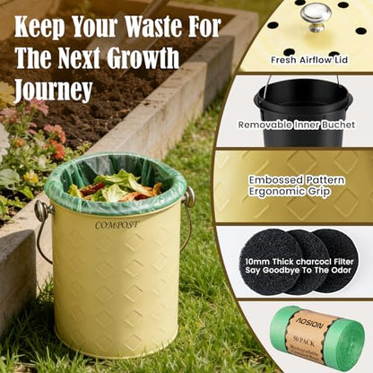 AOSION Countertop Compost Bin Kitchen,Odorless Indoor Compost Bin with Lid - color: Yellow