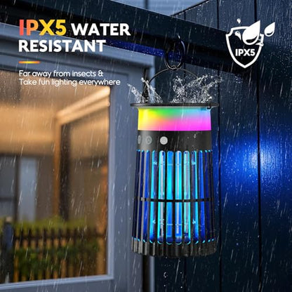 Solar Bug Zapper Lantern, w/Flame Light & RGB Light, 4200V Mosquito Zapper