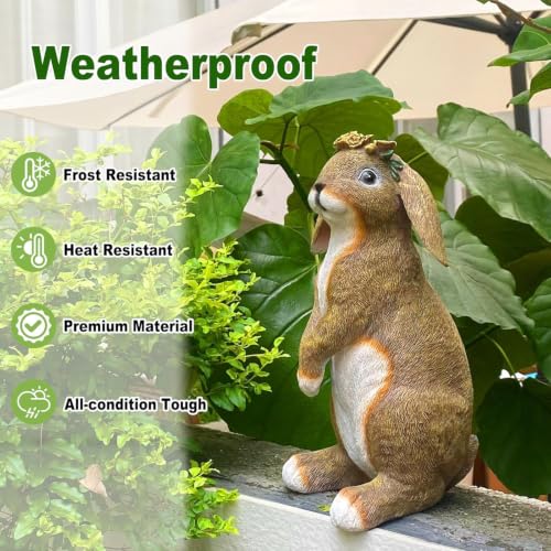 Lonyin Rabbit Garden Statue, Bunny Animal Figurines Indoor Outdoor Statues - color: Large Flower Rabbit