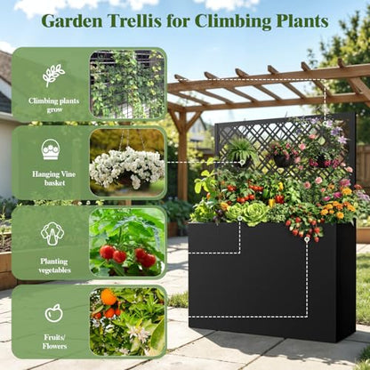 Metal Planter Box with Trellis, 35" Lx11.8 Wx47 H Metal Raised Garden Bed with Trellis and Drainage Holes, Outdoor Standing Flower Bed for Climbing Plants,Vegetables,and Vines(Diamond) - size: 1 PCS 35" Lx11.8" Wx47" H - Diamond