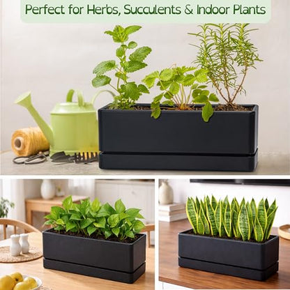 D'vine Dev 2-Pack Rectangular Planters, 12 x 4.5 in, Black, 76-X-B-2 - color: Black