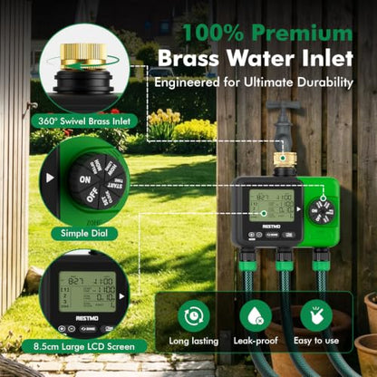 RESTMO 3-Zone Sprinkler Timer for Garden Hose with Brass Inlet
