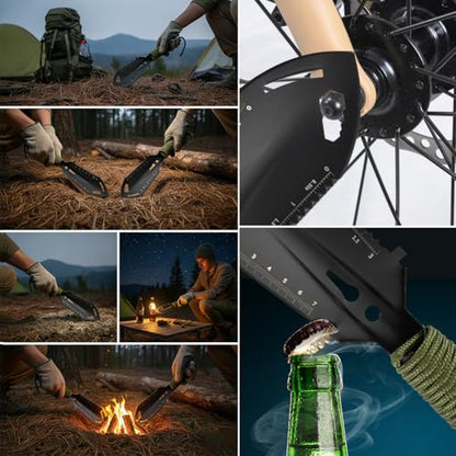 9‑in‑1 Mini Camping Shovel, Ultralight Backpacking Trowel Multitool - color: black