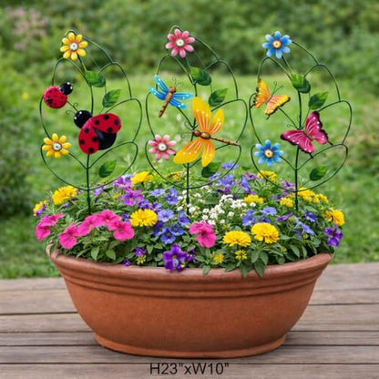 3 Pack Metal Garden Stakes, Butterfly Dragonfly Ladybug Outdoor Decor
