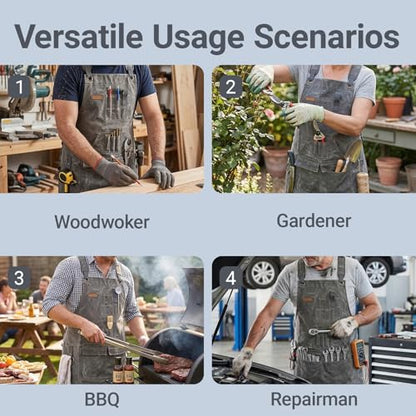 Woodworking Apron for Men,Poly Cotton Heavy Duty Waterproof Waxed Canvas Welding Apron with 9 Tool Pockets - color: Grey