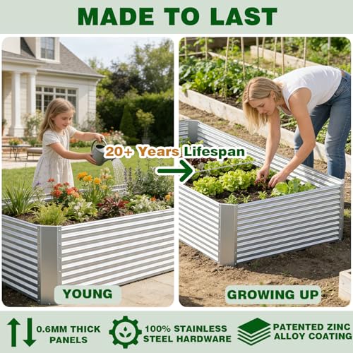 Galvanized Steel Raised Garden Bed, Extra Large Outdoor Planter Box for Vegetables & Herbs, Rust-Resistant and Easy to Clean DIY Garden Box (3, 6×3) - size: 6×3