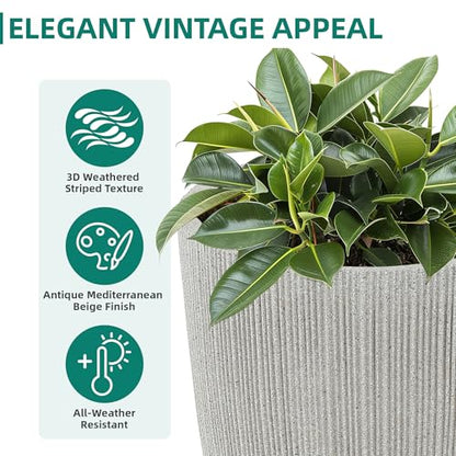 19" Mediterranean Beige Resin Tall Planters with Fluted Texture - color: 19"h-beige Fluted