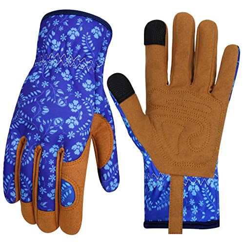 Leather Gardening Gloves for Women Thorn Proof Garden Gloves Touch Screen Working Gloves Gifts,M - color: Colorj