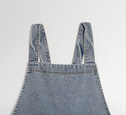 Denim Bib Apron for Women Men, Unisex Cross Back Aprons with Large Pockets - color: Style B - Light Blue