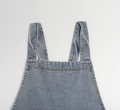 Denim Bib Apron for Women Men, Unisex Cross Back Aprons with Large Pockets - color: Light Blue