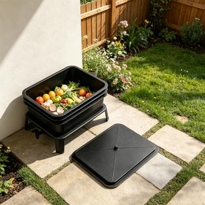 Worm Composting Bin 3-Layer Stackable Outdoor Composter for Kitchen Scraps