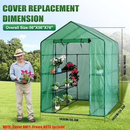 Walk-in Greenhouse Replacement Cover 56×56×76inch (Frame Not Included) - color: Green-56" x 56" x 76"(PE)