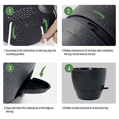 UOUZ 12 inch Large Self Watering Pots, Plastic Planters with 60oZ Removable Deep Reservoir and Multi Mesh Drainage Holes for Indoor Outdoor Garden Plants and Flowers, Black with Green Speckles - color: Black With Green Speckles