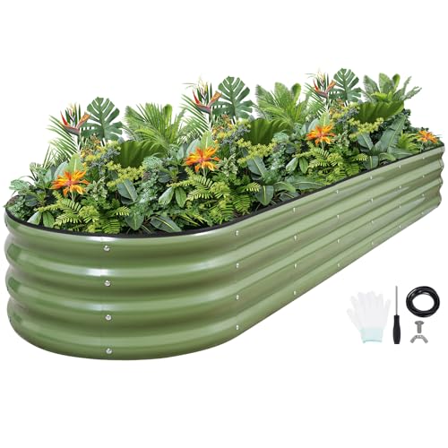 G GOOD GAIN Raised Garden Beds Galvanized, Metal Planter Boxes Kit, Oliver - color: Oliver Green, size: 8×2×1ft (1 Pack)