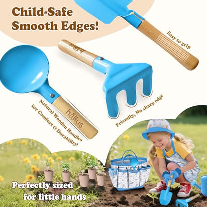 Kids Gardening Tool Set 13PCS Outdoor Toys Tote Bag Watering Can Apron Blue - color: Blue