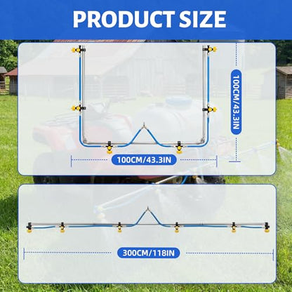 6 Nozzle ATV Sprayer Boom Wand Kit, 122 Inch Foldable Spray Boom, Stainless Steel, Adjustable Spray Pattern with 2 Hooks for ATV UTV Farm