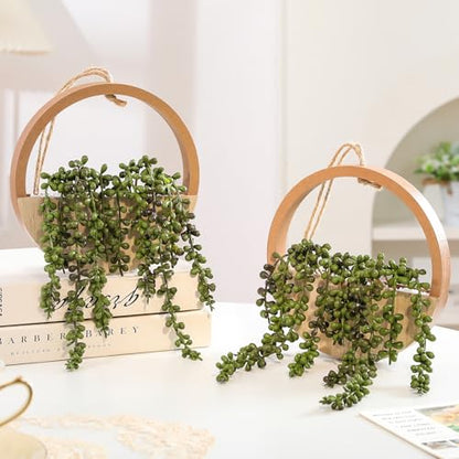 2 Pack Fake Plants Artificial Wall Hanging Succulents Plant - color: Wood Color, size: 2 Pcs